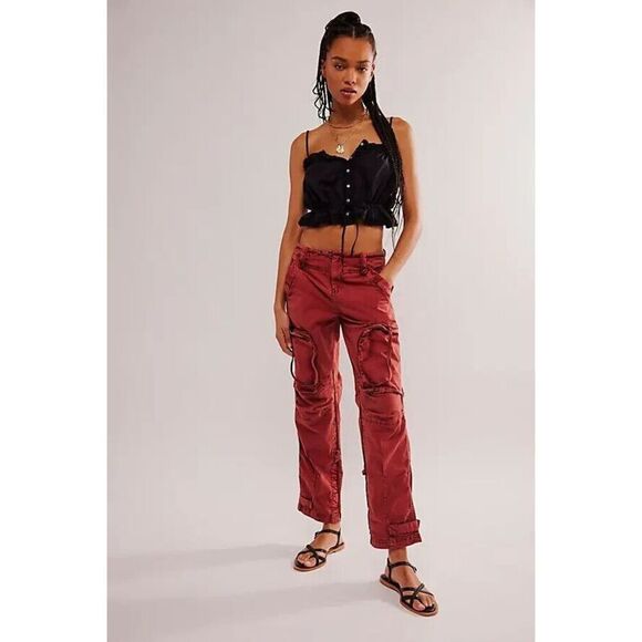 Free People Can't Compare Slouch Pants Cargo Zipper Pockets Jasper Medium M NEW - Picture 5 of 10